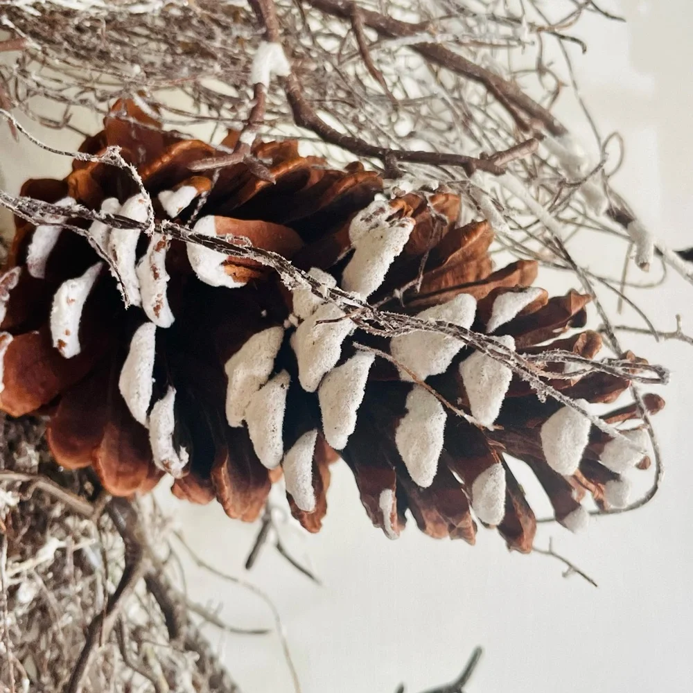 *Snow Fallen Twig & Pinecone Wreath, 24”